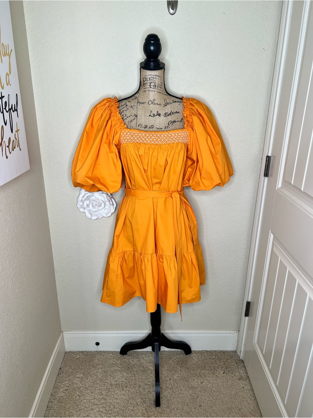 NTM: Sofie The Label Matilda Mini Dress Orange Puff Sleeve Babydoll NWT Small